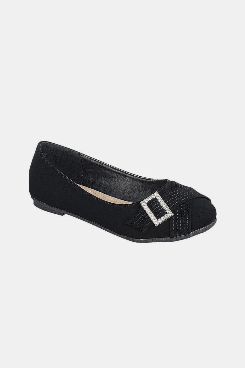 Forever Link Black Slip On Rhinestone Buckle Ballet Flats