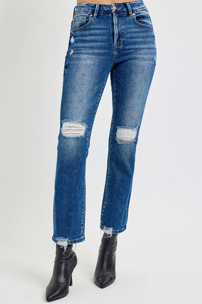 RISEN Dublin Full Size High Rise Distressed Crop Straight Jeans