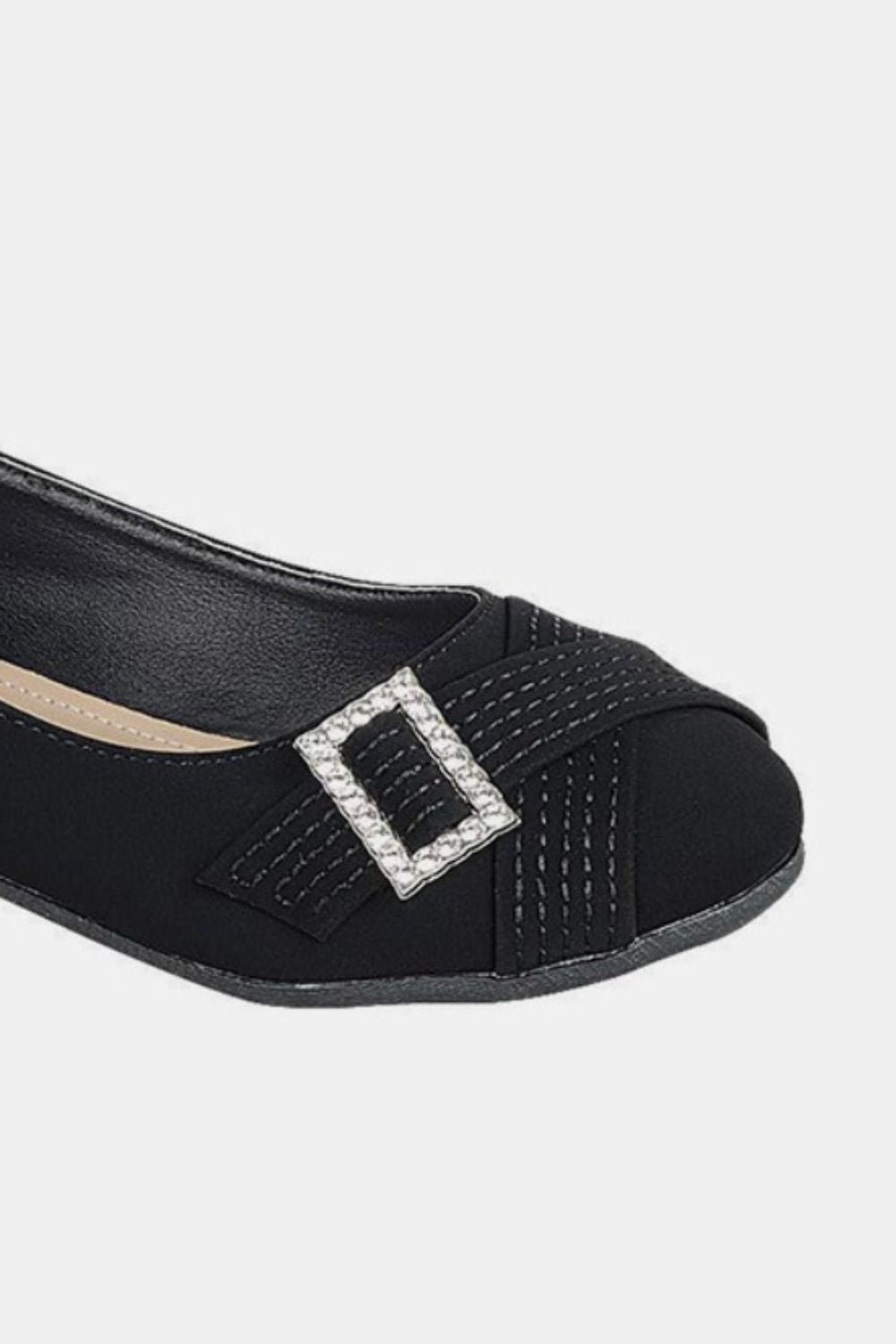 Forever Link Black Slip On Rhinestone Buckle Ballet Flats