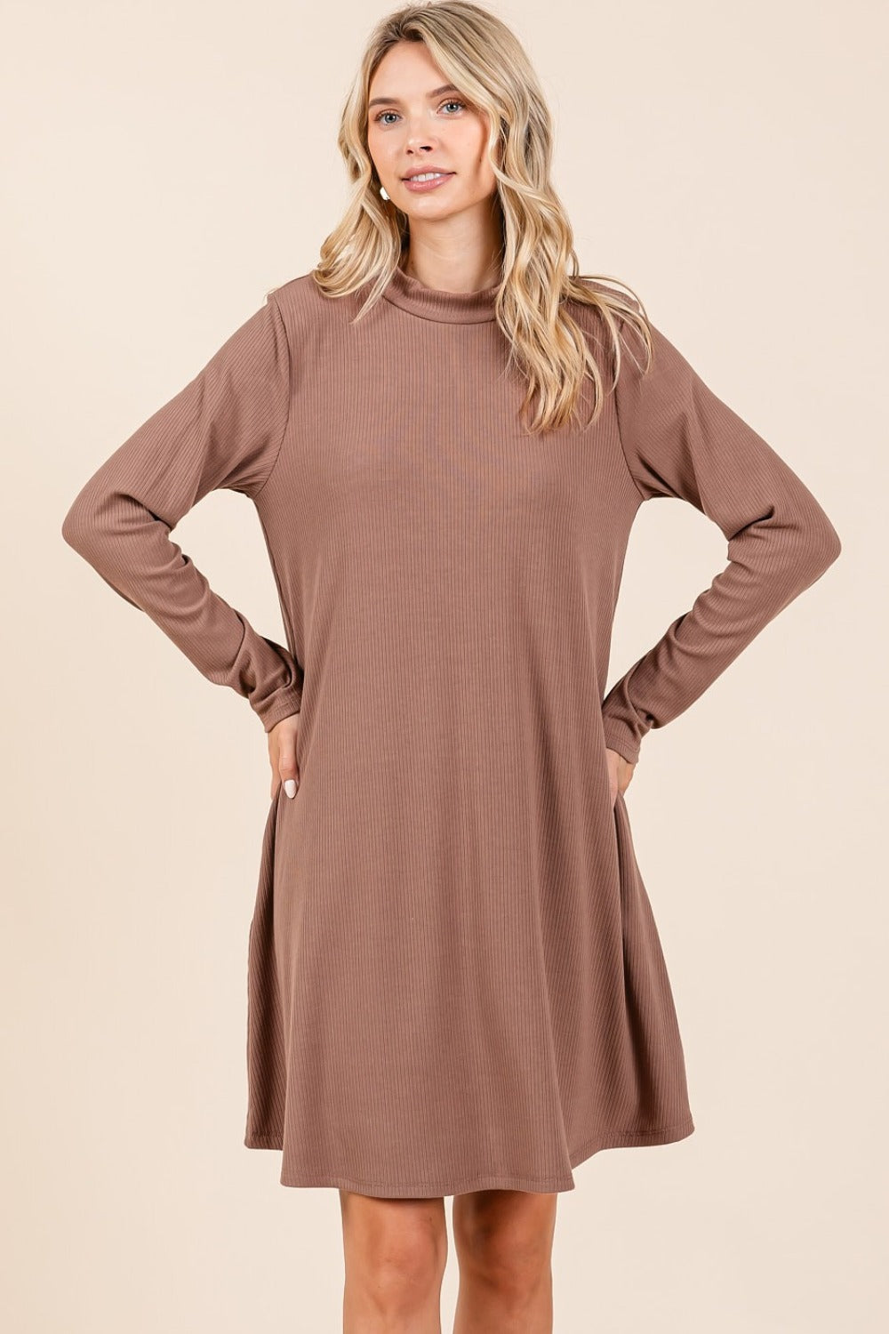 Mittoshop Sierra Mock Neck Long Sleeve Dress with Pockets