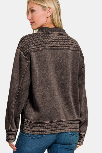 Zenana Ash Black Acid Washed Fleece Sweatshirt