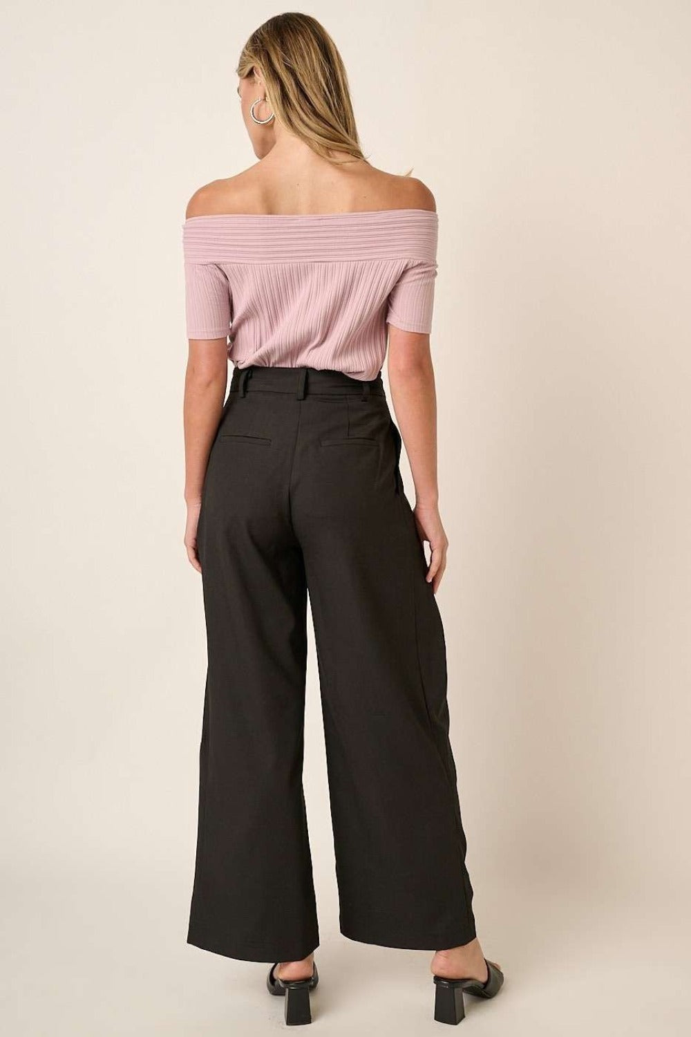 Mittoshop Black Deep Pleated High Waisted Wide Leg Pants