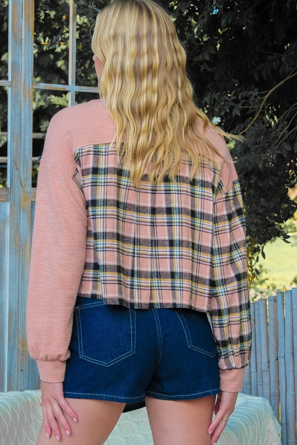 Hailey & Co Pink Plaid Mixed Cropped Jacket