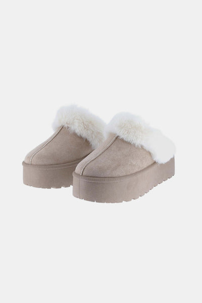 Weeboo Taupe Thick Bottom Fur Trim Snow Slippers