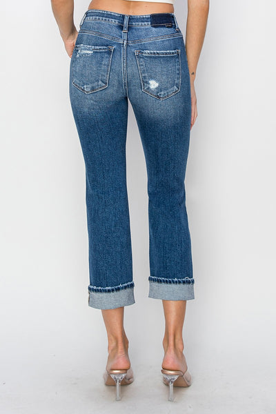 RISEN Houston Full Size Cuffed Ankle Distressed Straight Jeans