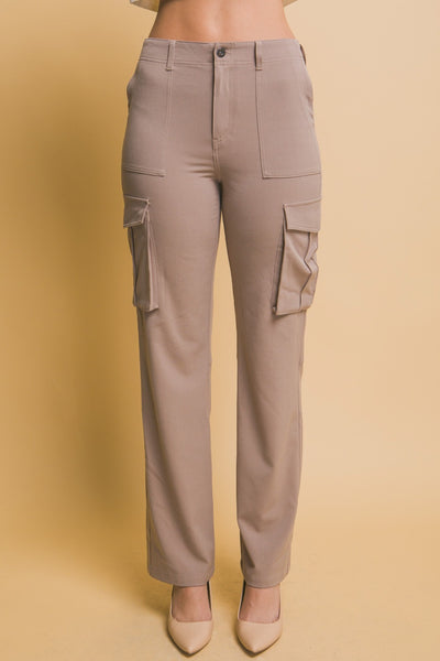 Love Tree Taupe High Rise Cargo Pants with Pockets