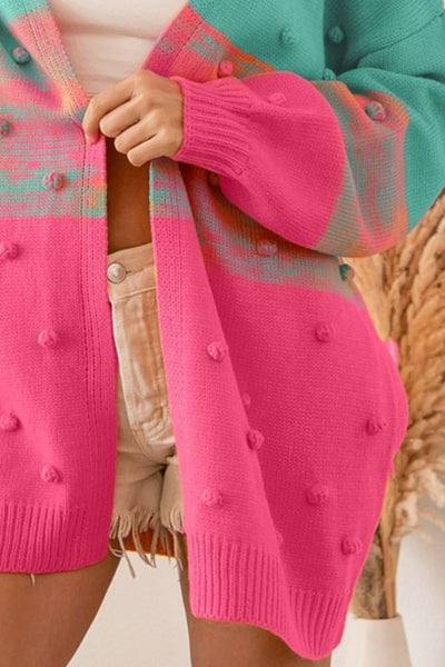 BiBi Color Block Pompom Sweater Cardigan