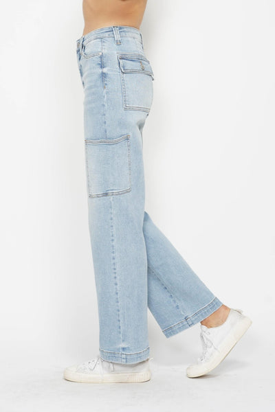 Judy Blue Blue Opal Full Size High Waist Straight Cargo Jeans