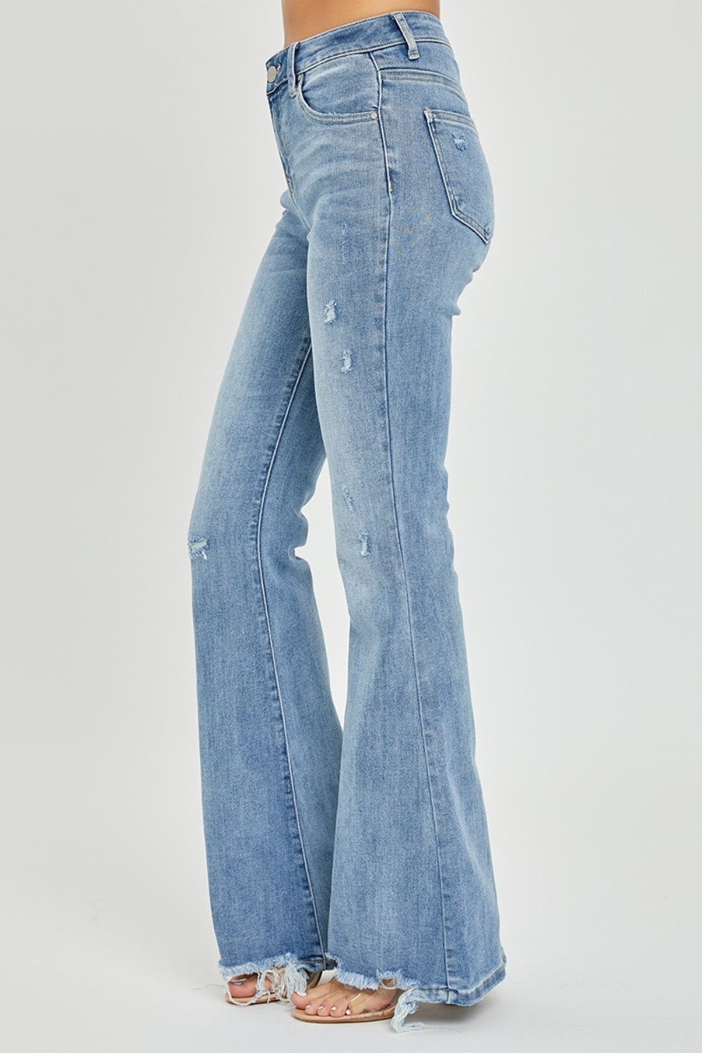 Risen Debra Full Size High Rise Frayed Hem Flare Jeans