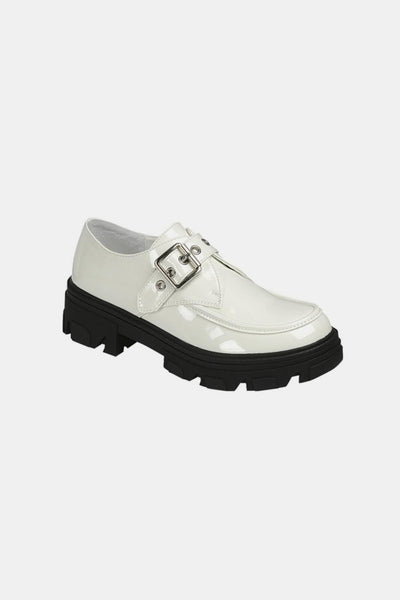 Forever Link White Buckled Platform Lug Sole Loafers