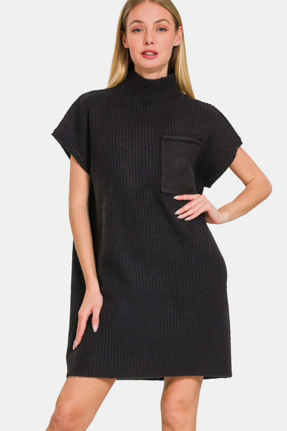 Zenana Black Short Sleeve Sweater Mini Dress