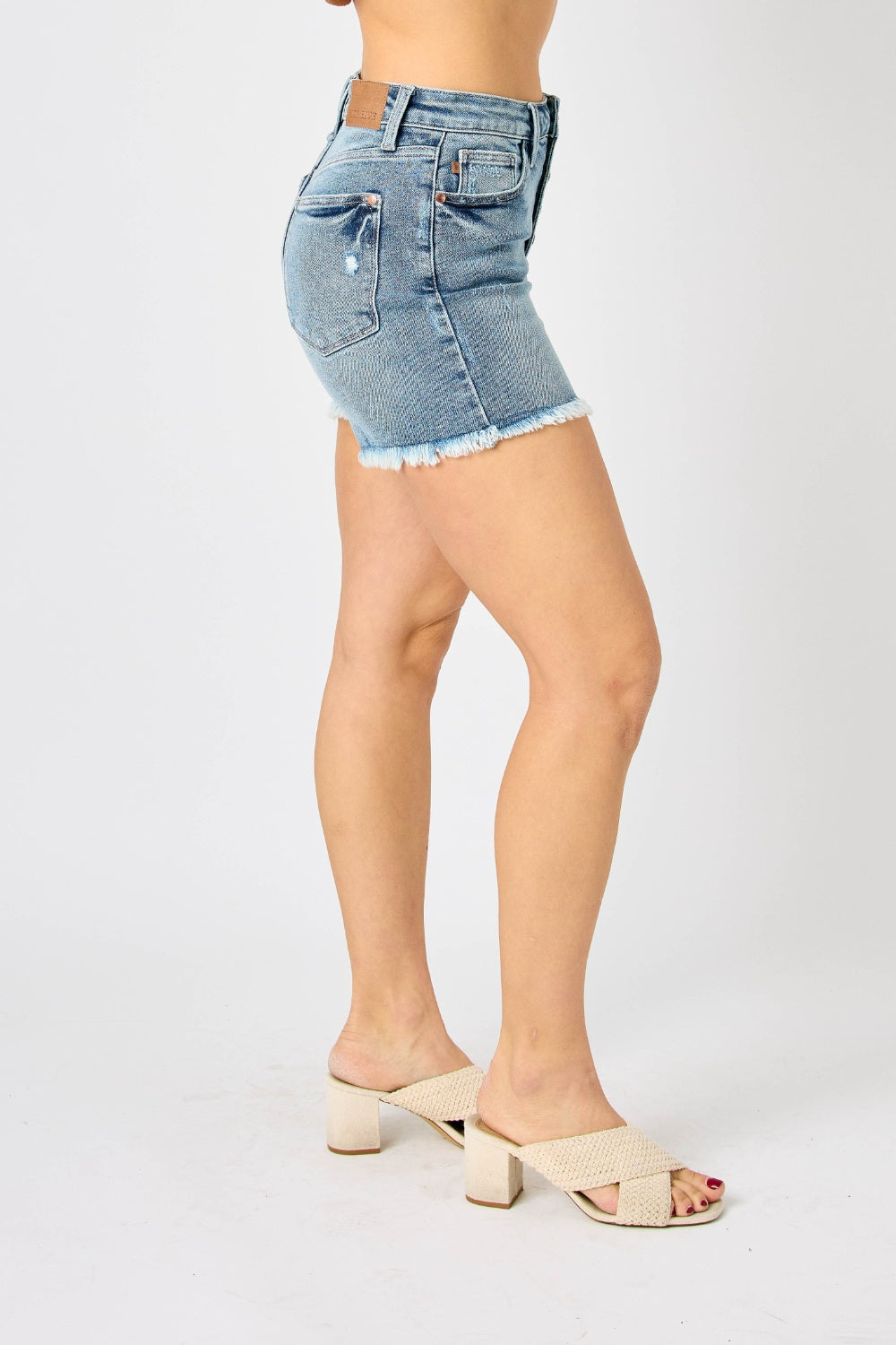 Judy Blue Portia Full Size Button Fly Raw Hem Denim Shorts