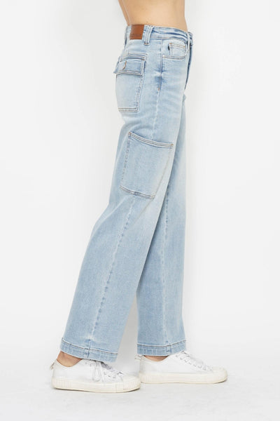 Judy Blue Blue Opal Full Size High Waist Straight Cargo Jeans