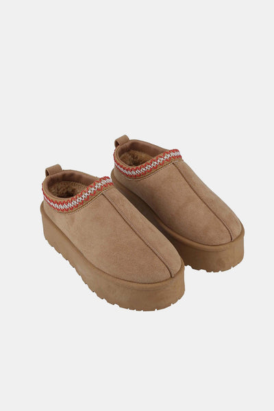 Weeboo Tan Platform Embroidered Trim Slip-On Boots