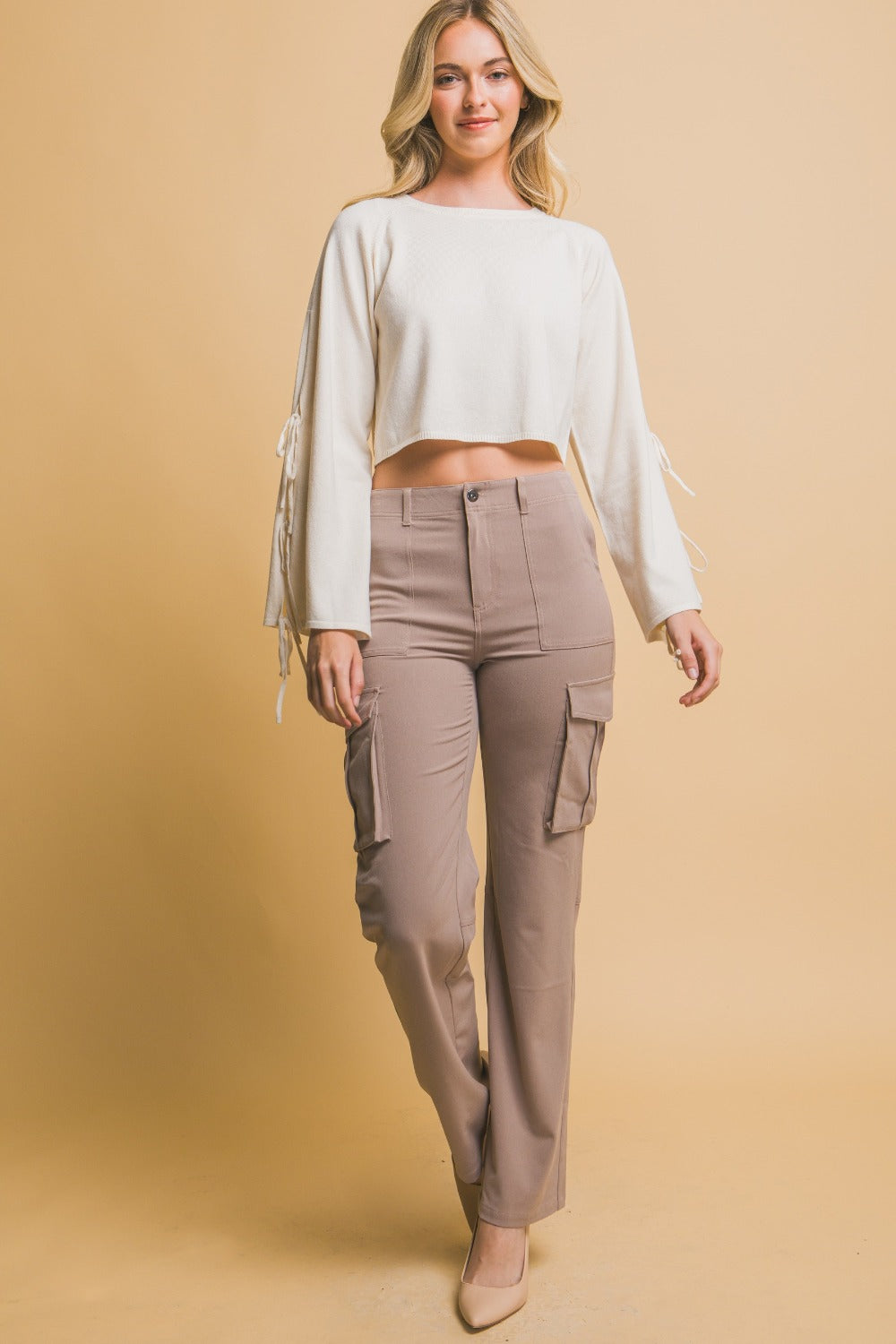 Love Tree Taupe High Rise Cargo Pants with Pockets