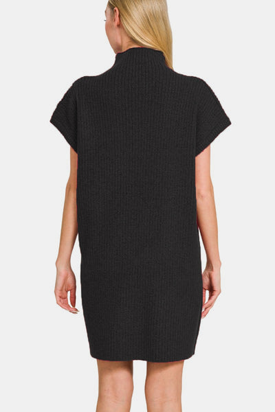 Zenana Black Short Sleeve Sweater Mini Dress