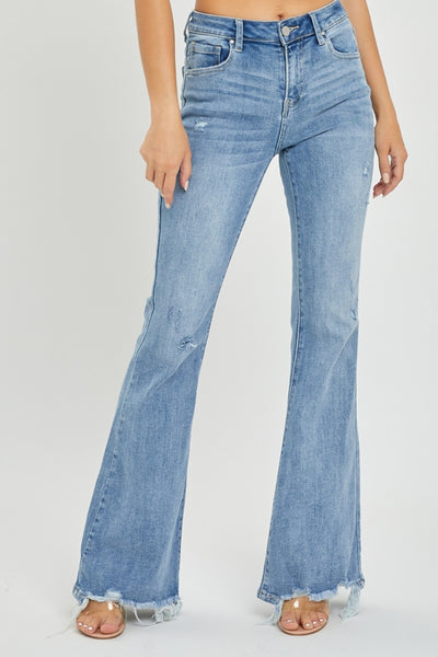 Risen Debra Full Size High Rise Frayed Hem Flare Jeans