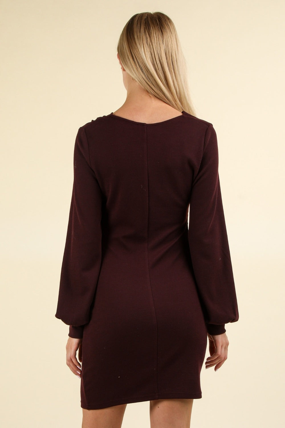 VERY J Wine Ruched Detail Bodycon Mini Dress