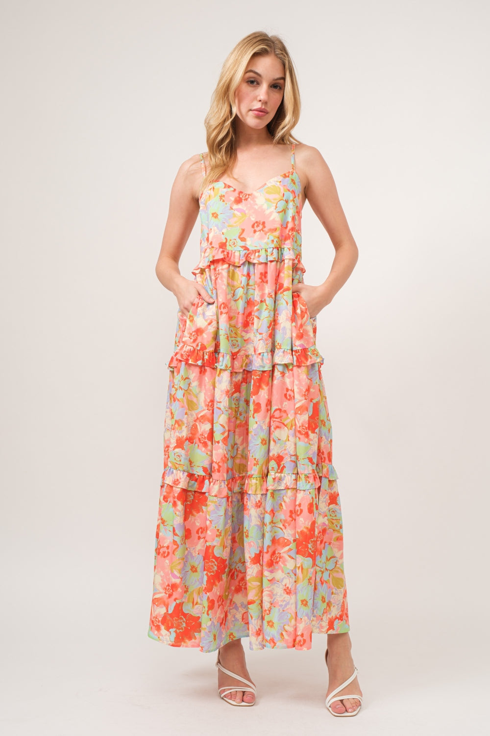 And The Why Eve Floral Ruffled Tiered Maxi Cami Dress