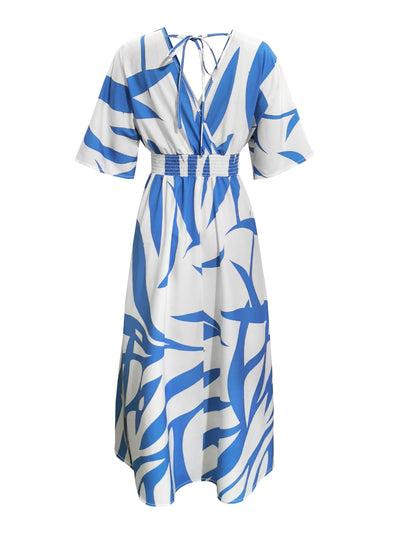 Blue Bird Slit Printed Surplice Maxi Dress
