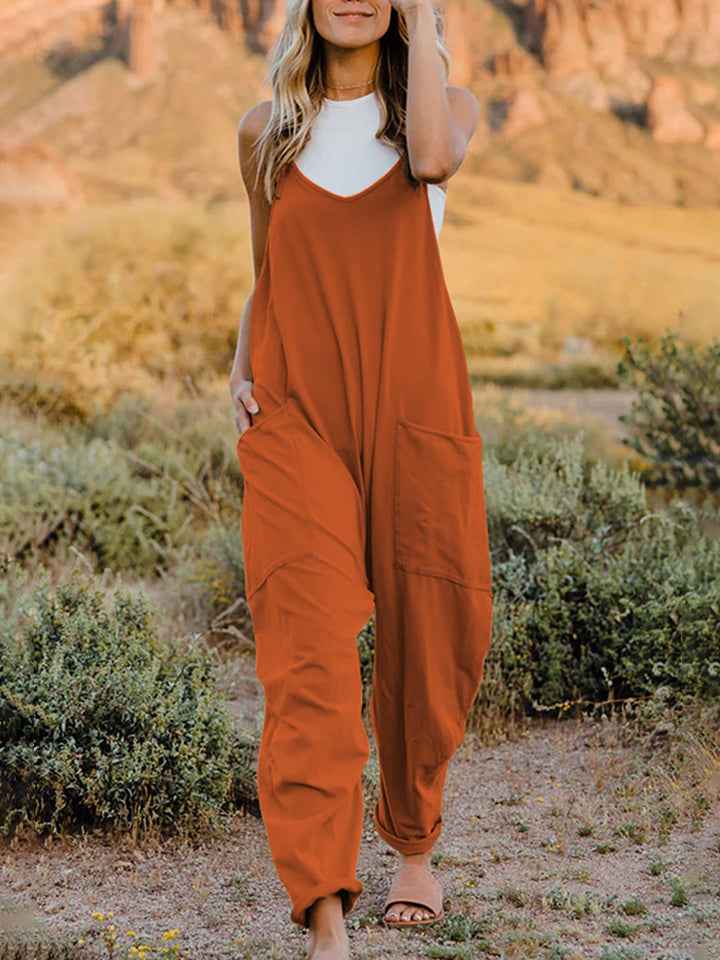Double Take Full Size Sleeveless V-Neck Pocketed Jumpsuit Arizona colors