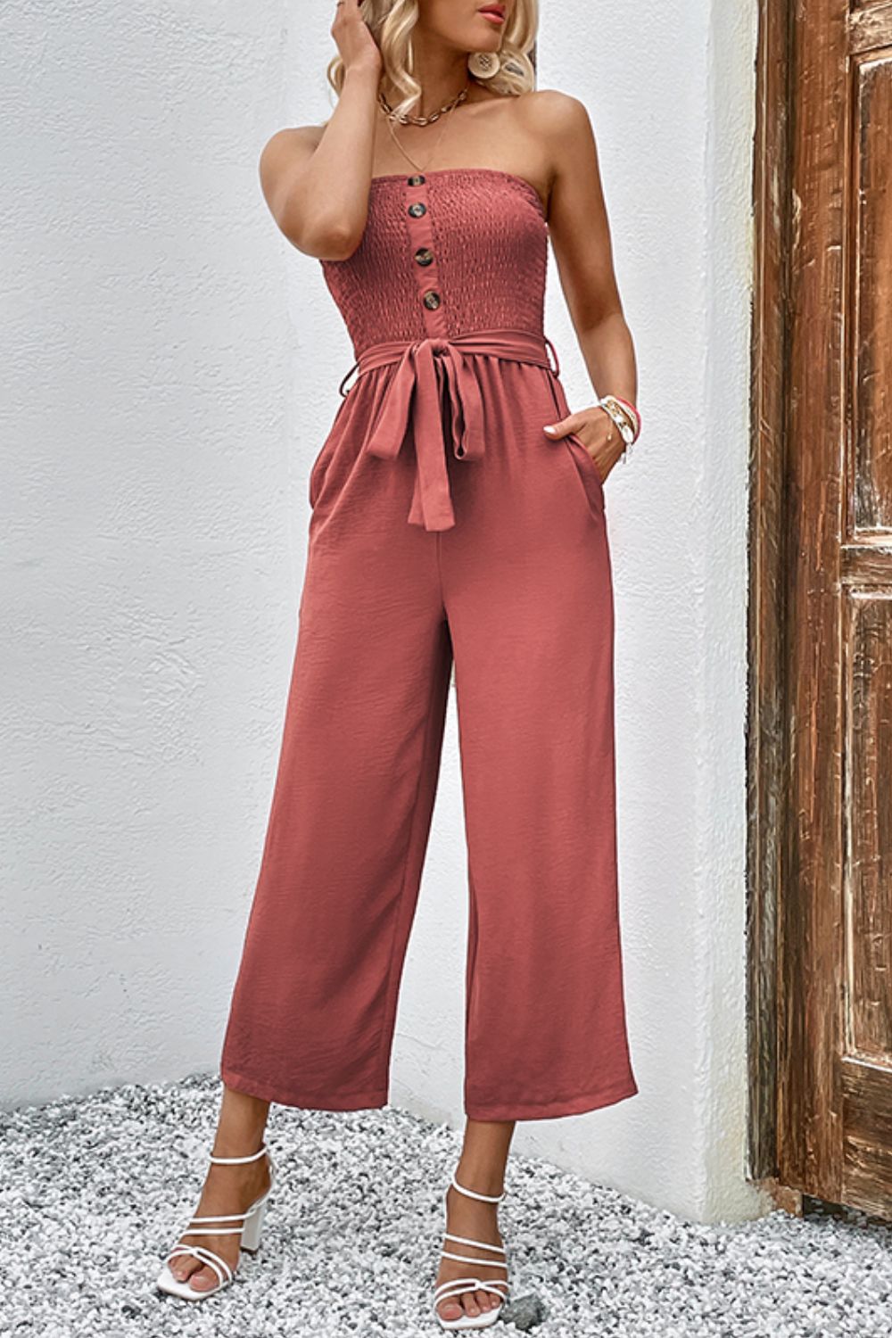 Bethany Strapless Smocked Jumpsuit