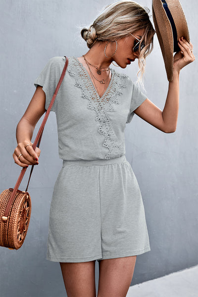 Stay With Me Lace Trim V-Neck Romper