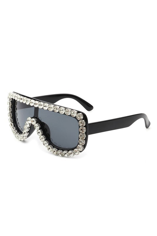 Women Oversize Rhinestone Aviator Sunglasses