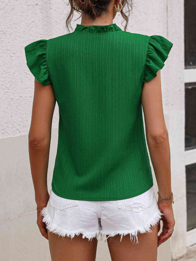 Green Summit Notched Neck Butterfly Sleeve Blouse
