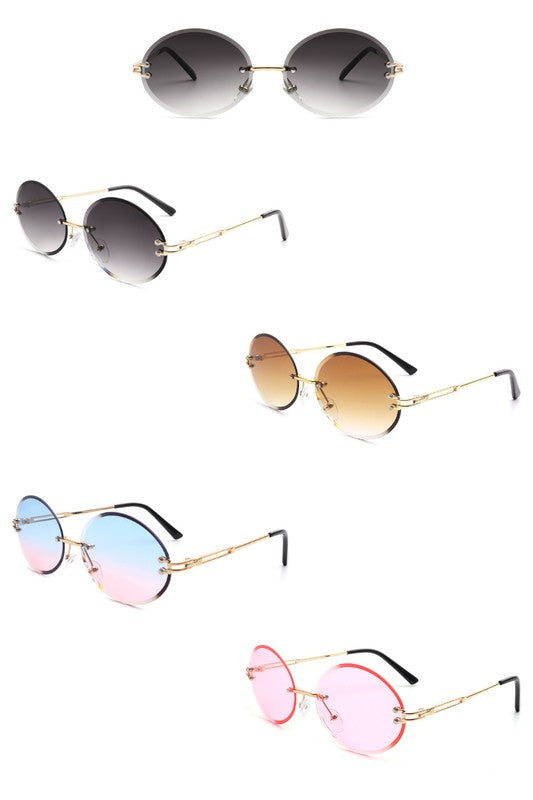 Round Oval Rimless Circle Vintage Sunglasses