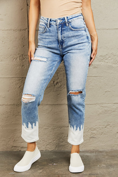 BAYEAS Bernadette High Waisted Distressed Painted Cropped Skinny Jeans