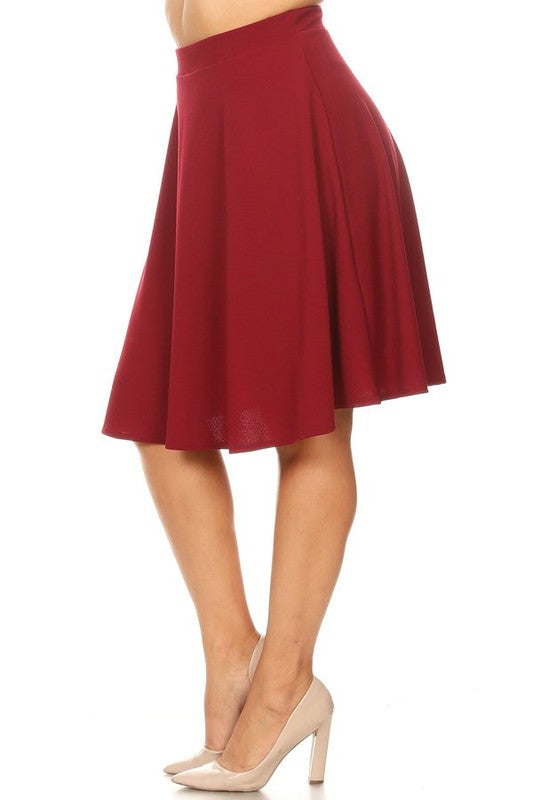 Solid high waisted A-line knee length skirt