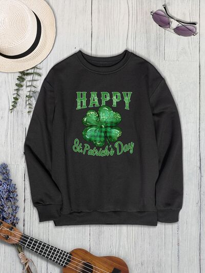 HAPPY ST. PATRICK'S DAY Shamrock Dropped Shoulder Sweatshirt
