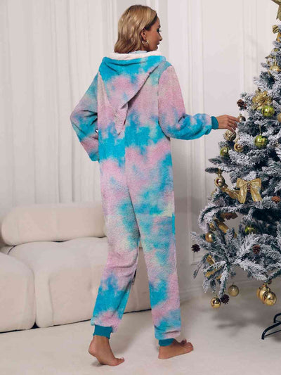 Lounge Buddies Zip Front Long Sleeve Hooded Teddy Lounge Jumpsuit