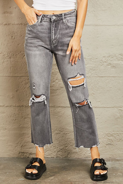 BAYEAS Beatrice Mid Rise Distressed Cropped Dad Jeans