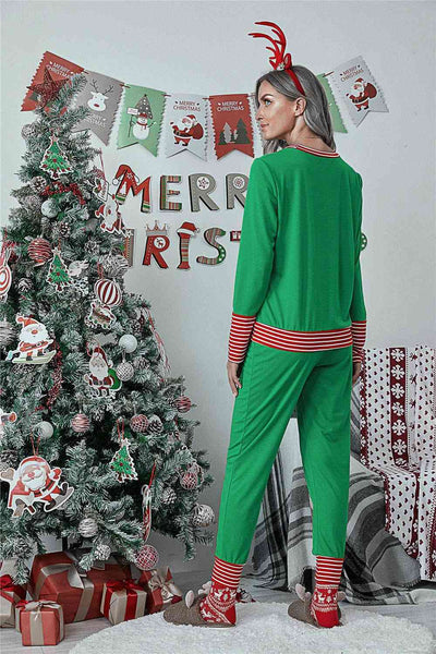 Full Size MERRY CHRISTMAS Mid Green Graphic Top and Pants Lounge Set