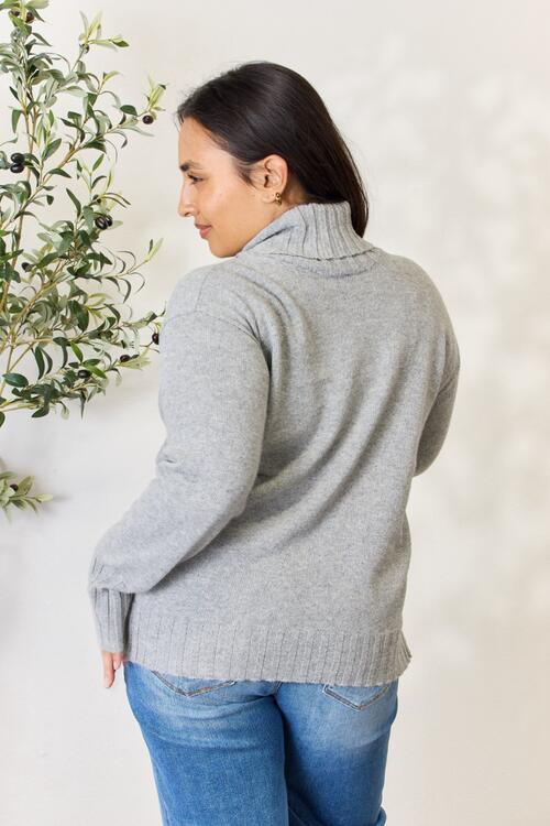 Heimish Full Size Turtleneck Long Sleeve Slit Sweater