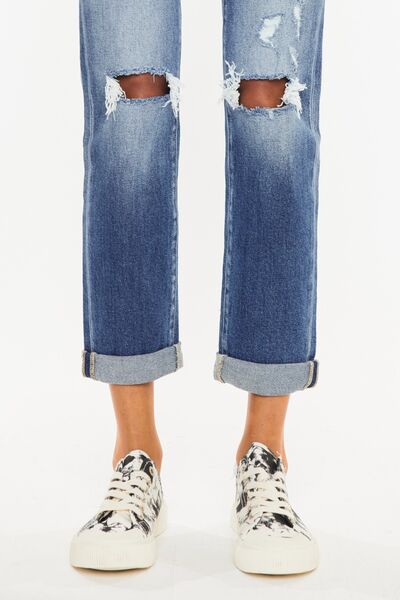 Kancan Austin High Waist Distressed Hem Detail Cropped Straight Jeans