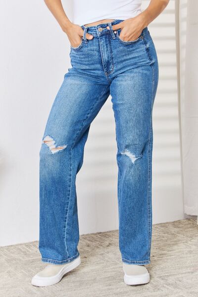 Judy Blue Sabina Full Size High Waist Distressed Straight-Leg Jeans