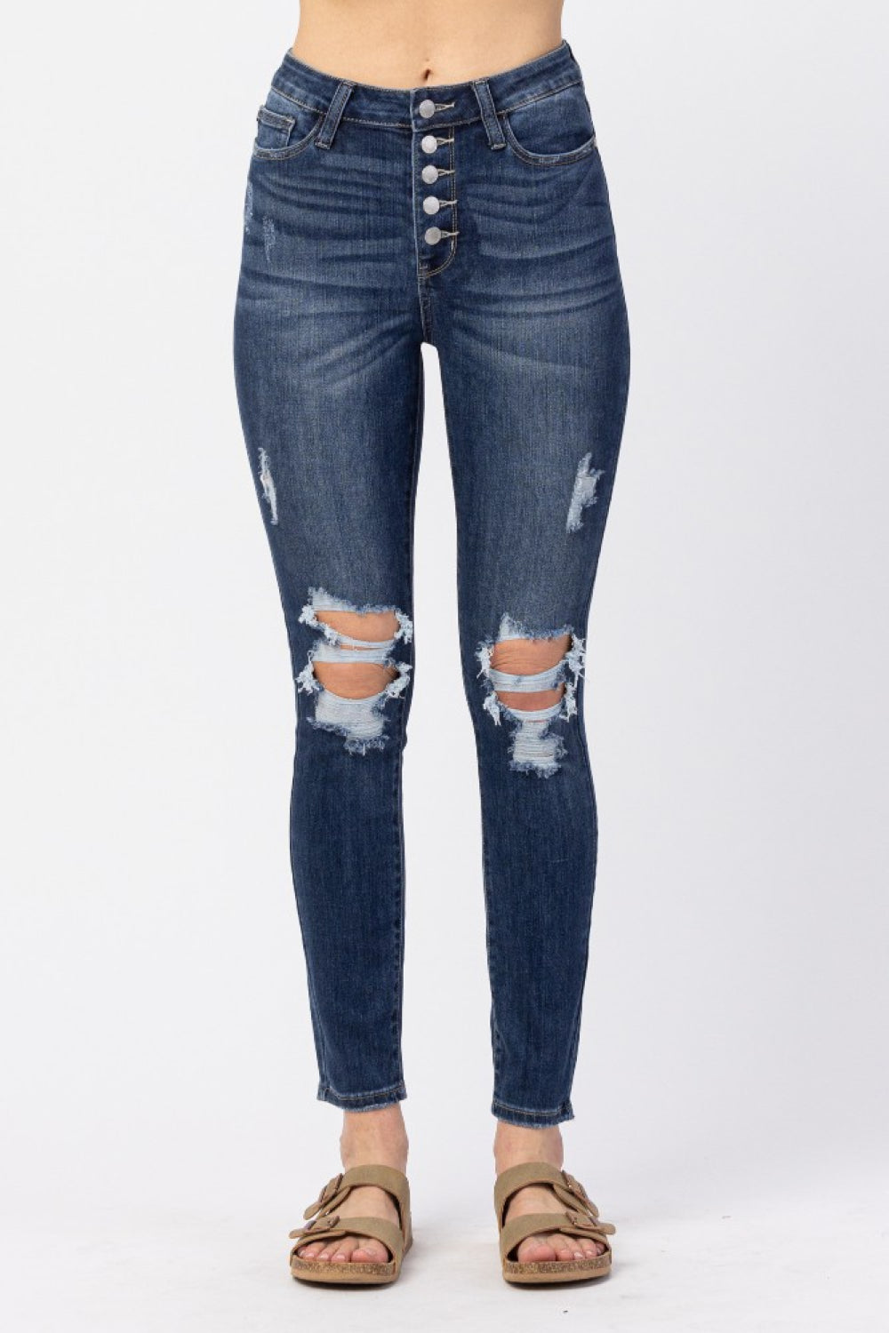 Judy Blue Full Size Distressed Button Fly Jeans