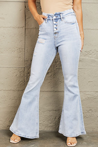 BAYEAS Bethany High Waisted Button Fly Flare Jeans