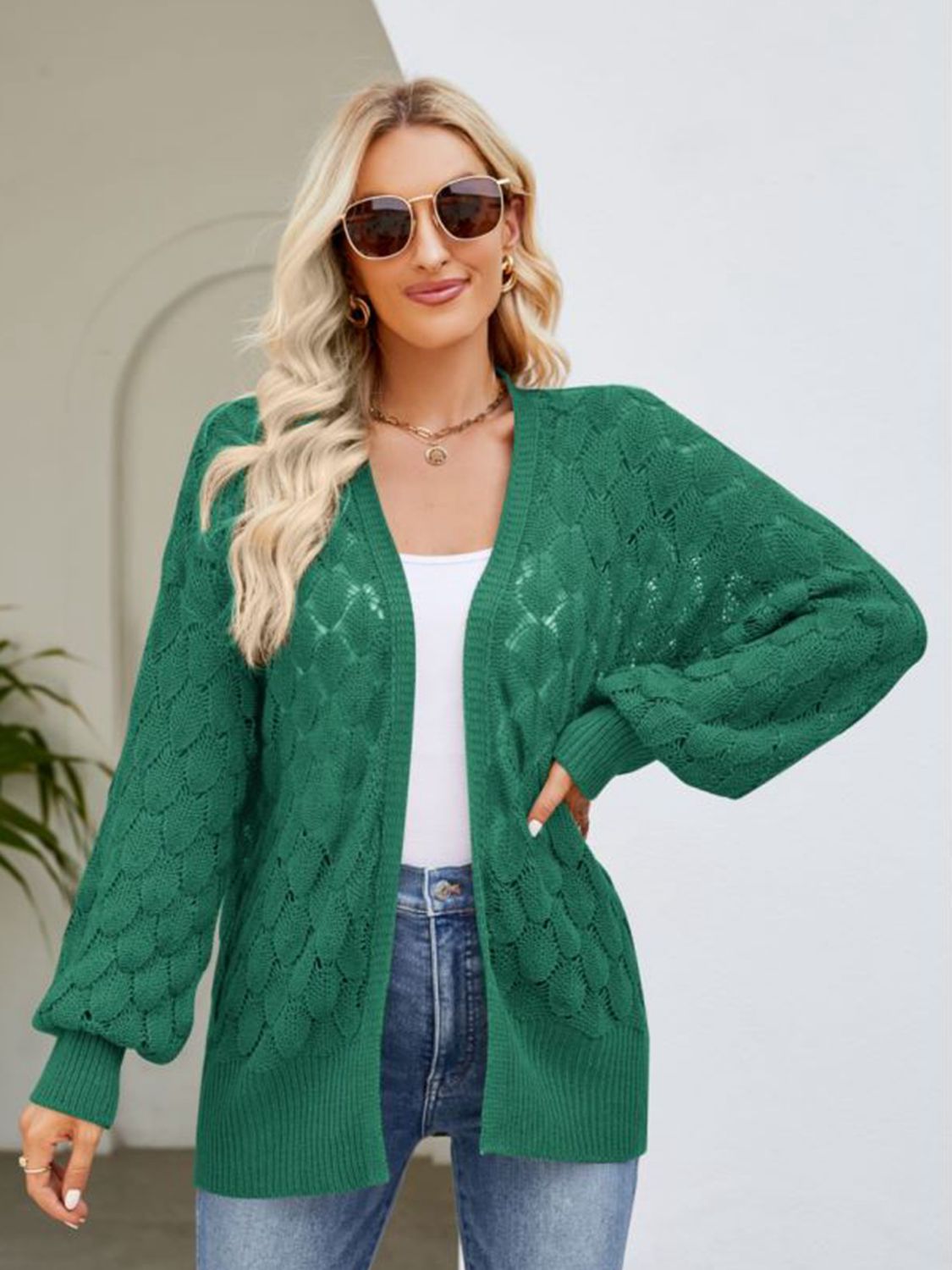 Jess Open Front Ribbed Trim Cardigan