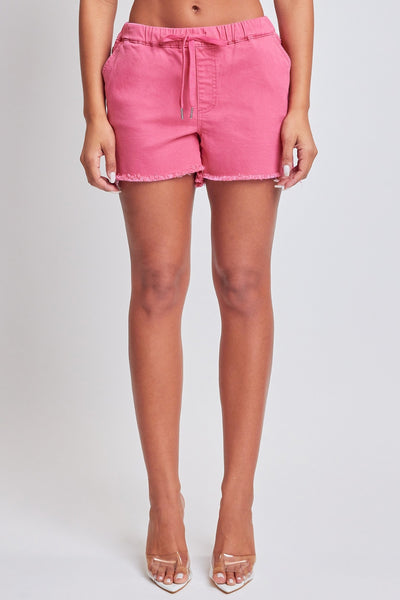 YMI Pink Jeanswear Full Size Drawstring Raw Hem Shorts