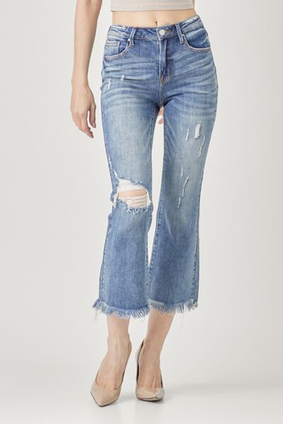 RISEN Fallon High Waist Distressed Cropped Bootcut Jeans