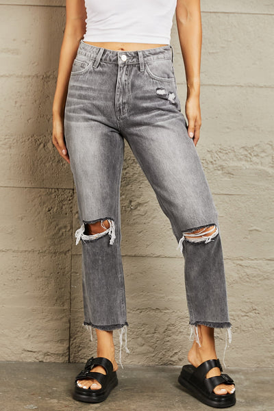 BAYEAS Bailey Stone Wash Distressed Cropped Straight Jeans