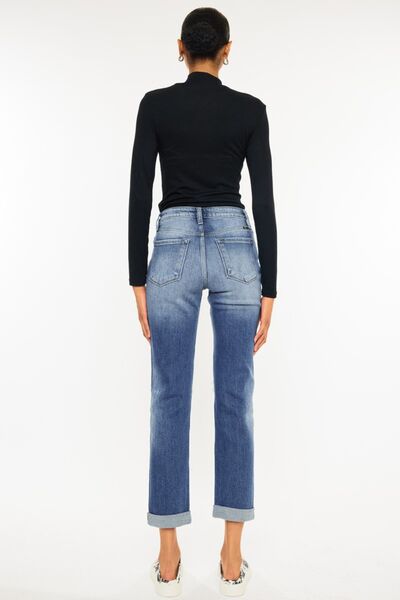 Kancan Austin High Waist Distressed Hem Detail Cropped Straight Jeans