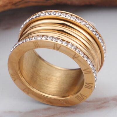 Inlaid Two Tone Zircon Stainless Steel Ring