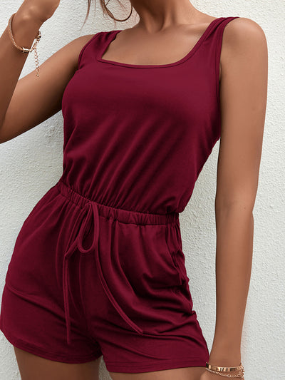 San Fran Square Neck Sleeveless Romper with Pockets