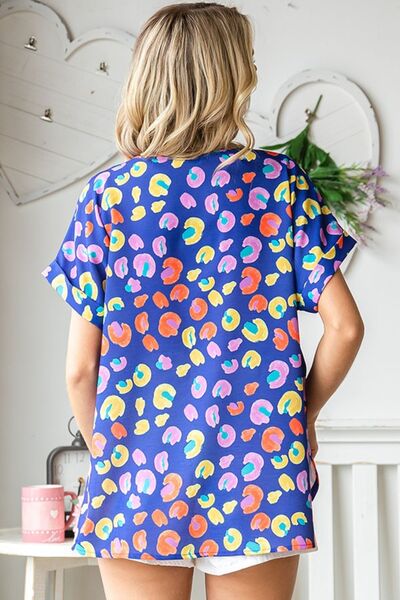 First Love Clarissa Printed V-Neck Short Sleeve Blouse