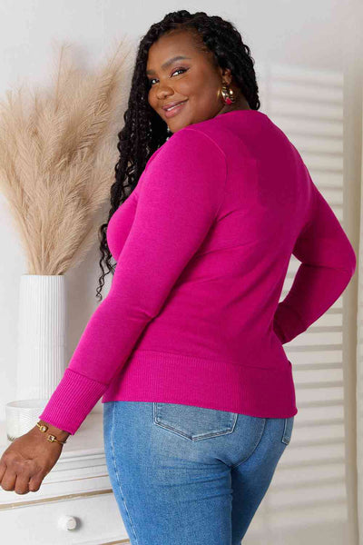 Zenana Magenta Full Size V-Neck Long Sleeve Cardigan